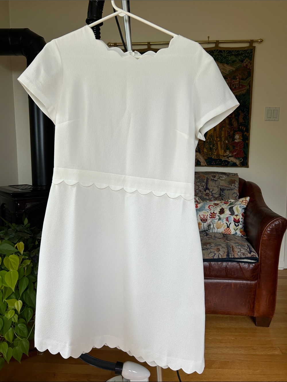 Club Monaco White Scalloped-Trim Mini Dress